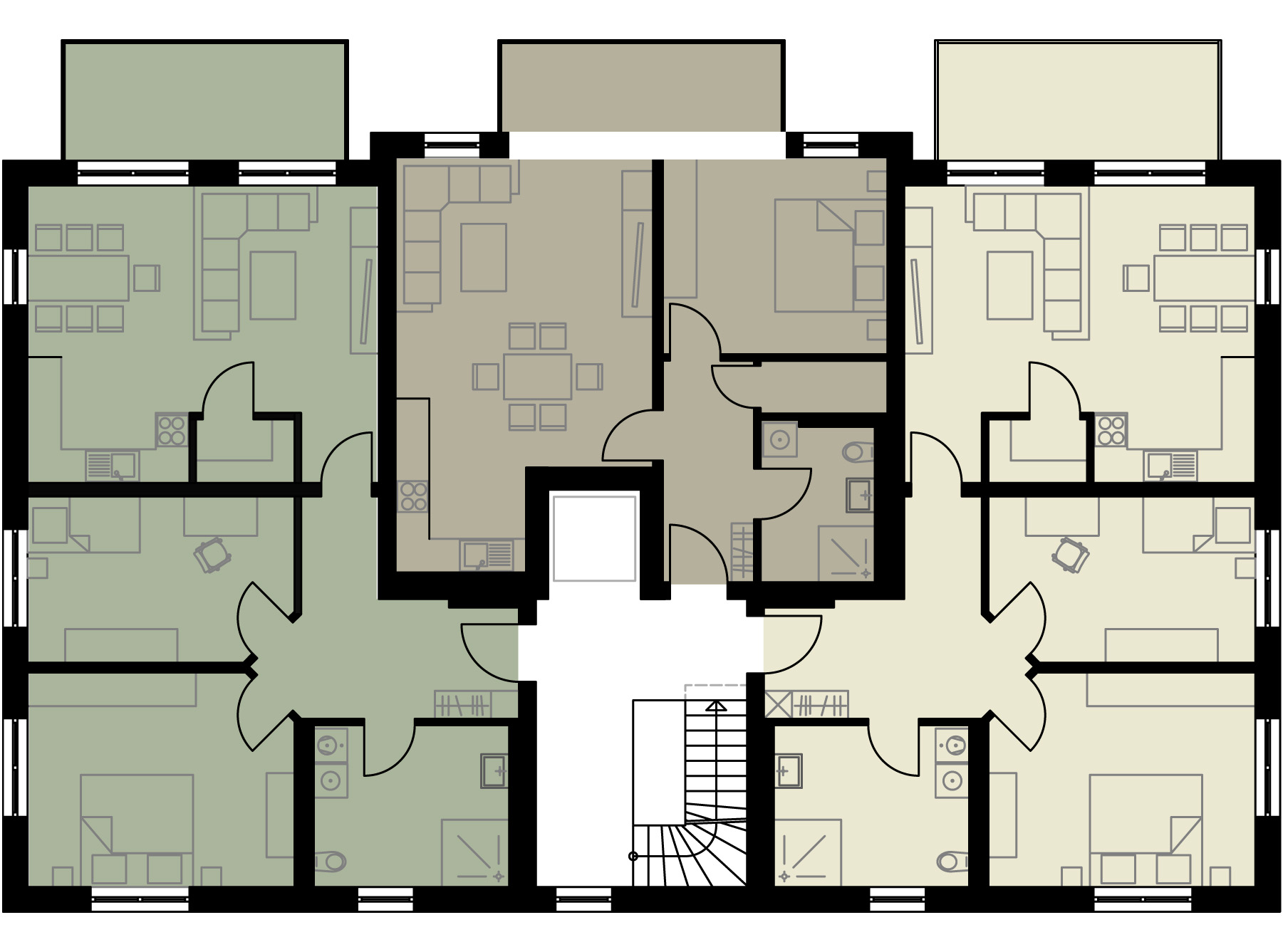 Grundriss Haus 1 OG eines modernen Mehrfamilienhauses Milena Immobilien