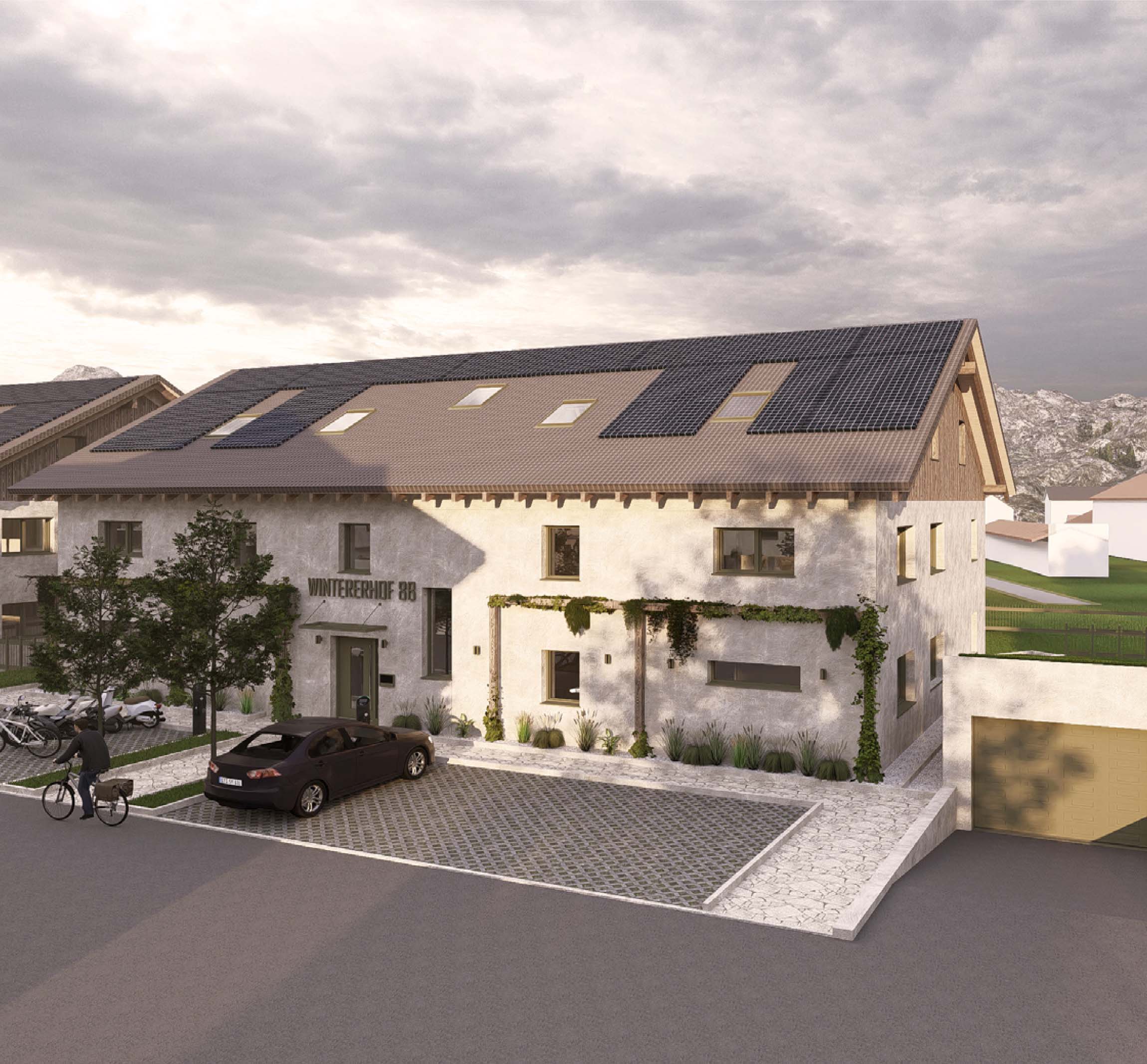 Moderne Wohnarchitektur mit Solardach Milena Immobilien