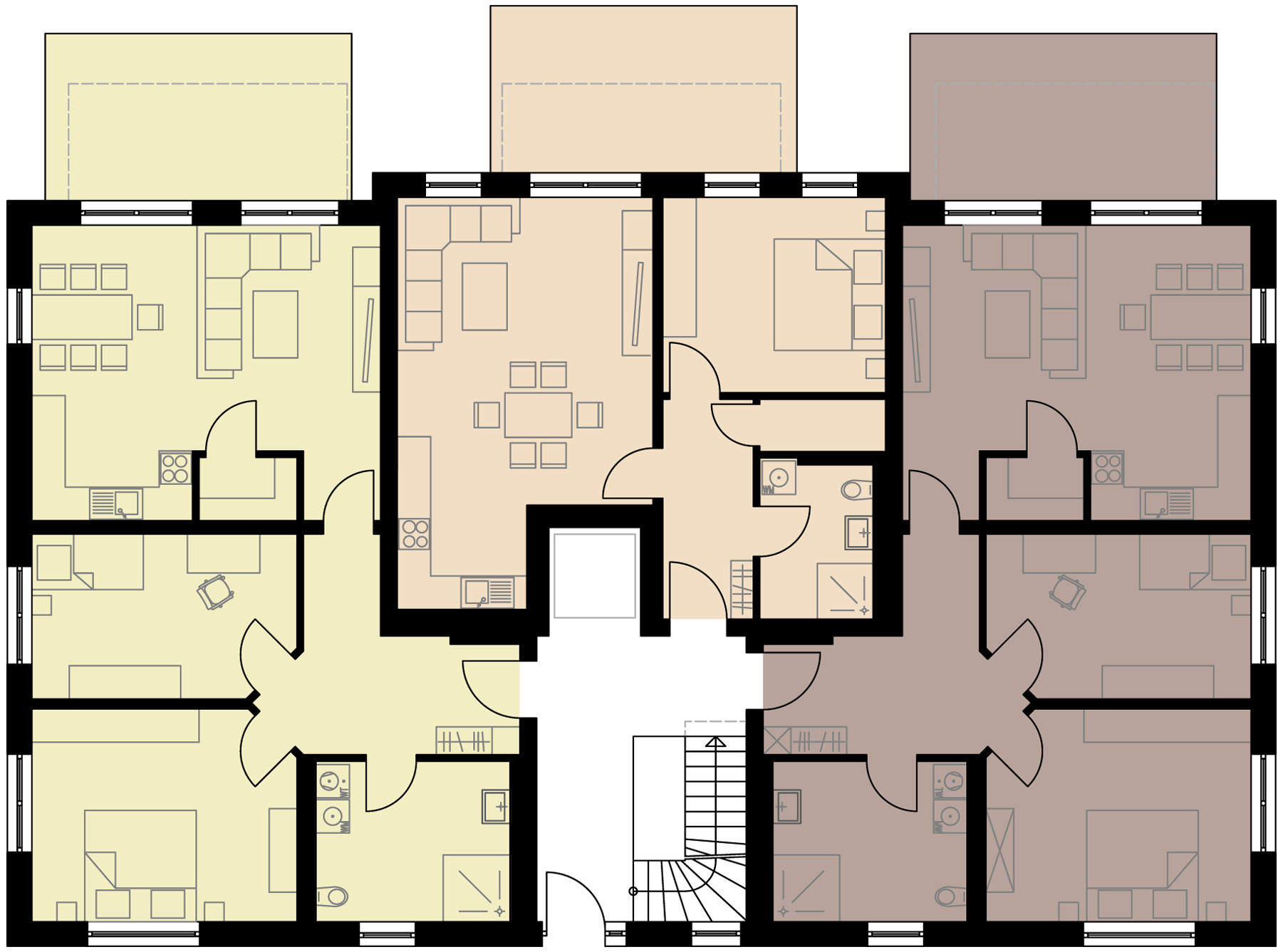 Wohnungsgrundrisse in verschiedenen Farben Milena Immobilien